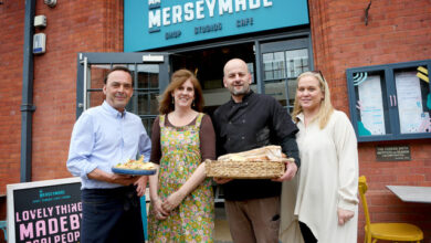 L-R Sean Millar and MerseyMade Founder, Vicky Gawith, Welcome Walter and Anne-Louise Bouffard-Roupe from Artisane to Scribble