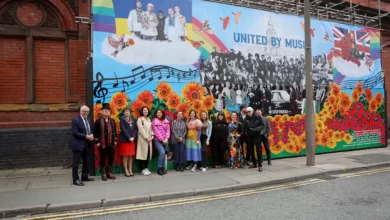 Bill Addy from Liverpool BID Company, Lady Mayoress of Liverpool Roz Gladden and Mike McCartney Joined MerseyMade for the Unveiling of a Special Eurovision Mural