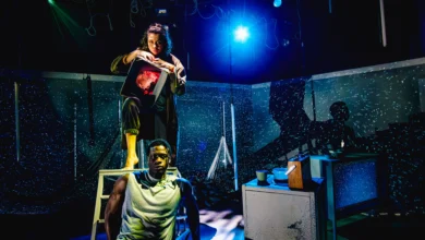 Frankenstein Production Photo. Liverpool Playhouse. Actors Georgia-Mae Myers and Nedum Okonyia. Photo by Ed Waring