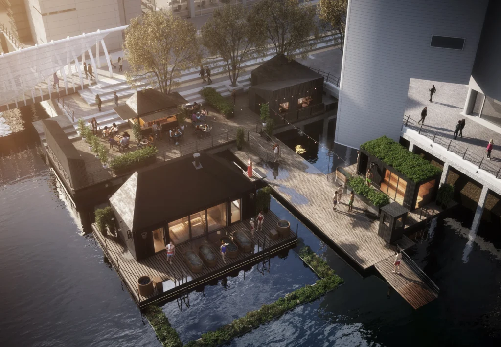 Wyld Sauna Princes Dock Expansion to Boost Liverpool Wellness Scene 2 Wyld Sauna Expansion Plans From Above - CGI