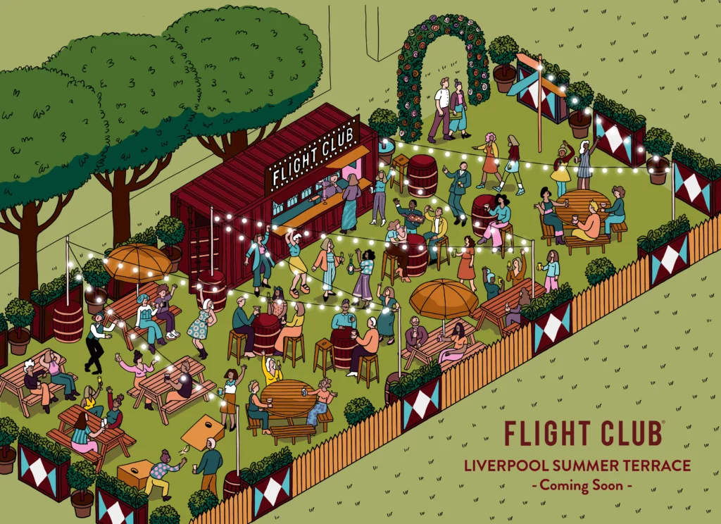 Flight Club Liverpool Launches Sun-Soaked Outdoor Bar and Terrace at Chavasse Park 2 Flight Club Liverpool - Terrace