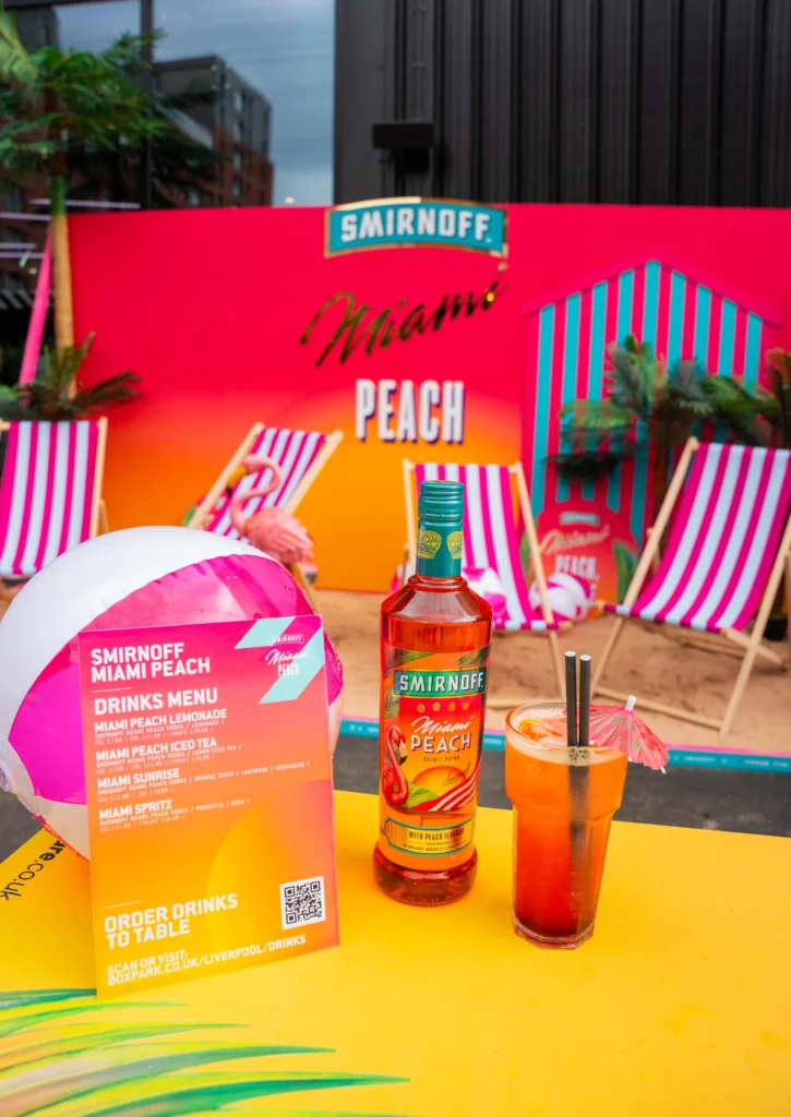 BOXPARK Liverpool Launches Miami Peach Beach Club Garden Takeover for the Summer 2 Miami Peach Beach at BOXPARK Liverpool
