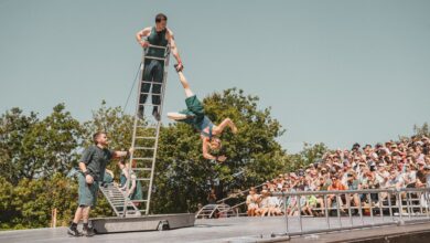 Circus performers live on stage