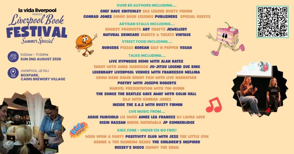 Liverpool Book Festival summer special coming to BOXPARK this August 7 Book Fest Poster 2