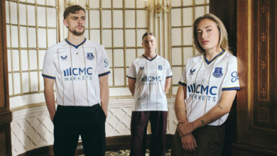 Everton and Castore Launch 2026/27 Away Kit 1 Everton Launch 2026 27 Away Kit Kiernan Dewsbury Hall Ruby Mace Ornella Vignola